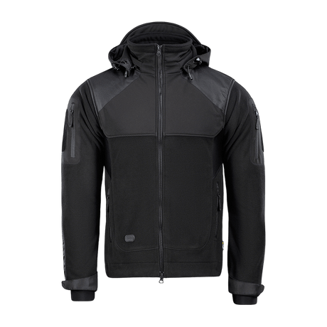 M-Tac Norman Windblock Fleecejakke i sort med windblock materiale og softshell-indlæg, ideel til køligt og koldt vejr.