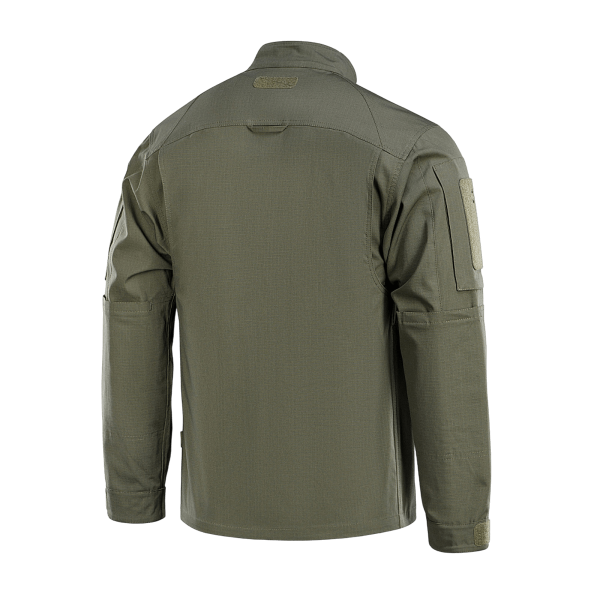 M-Tac Jakke Patrol Flex med velcro patches og ståkrave, designet til taktisk brug, set bagfra med forstærket skulderparti.