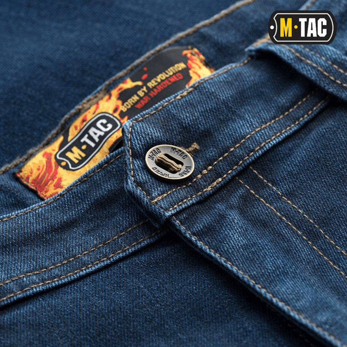 M-Tac Tactical Gen.I Regular Fit jeans close-up showing button and label detail
