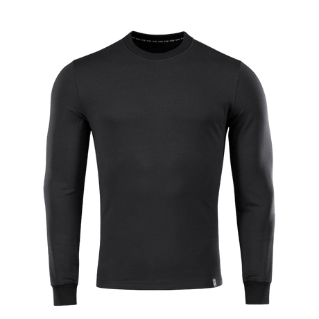 M-Tac Pullover 4 Seasons med rund hals i svart, minimalistisk design, idealisk för daglig och taktisk användning året runt, tillverkad av bomull och elastan