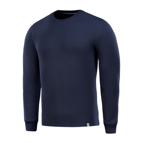 M-Tac Pullover 4 Seasons i marinblå med rund hals och elastiska muddar, perfekt för helårsbruk. Material: 95% bomull, 5% elastan