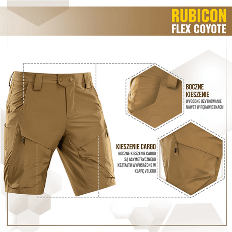 M-Tac Shorts Rubicon Flex i mørke oliven, designet med cargo-lommer til maksimal bevægelsesfrihed, vandafvisende og farveægte.