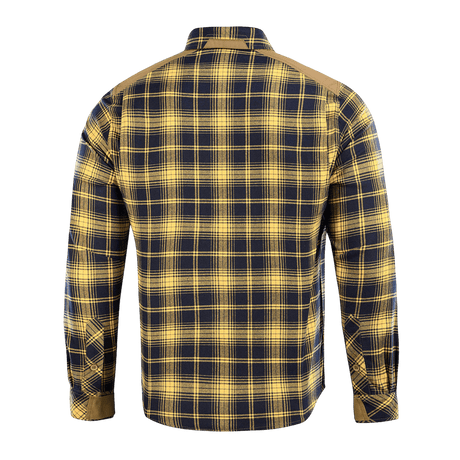 M-Tac Redneck Skjorte i navy blå/gul ternet mønster, set bagfra med justerbare ærmer og forstærkede skuldre.