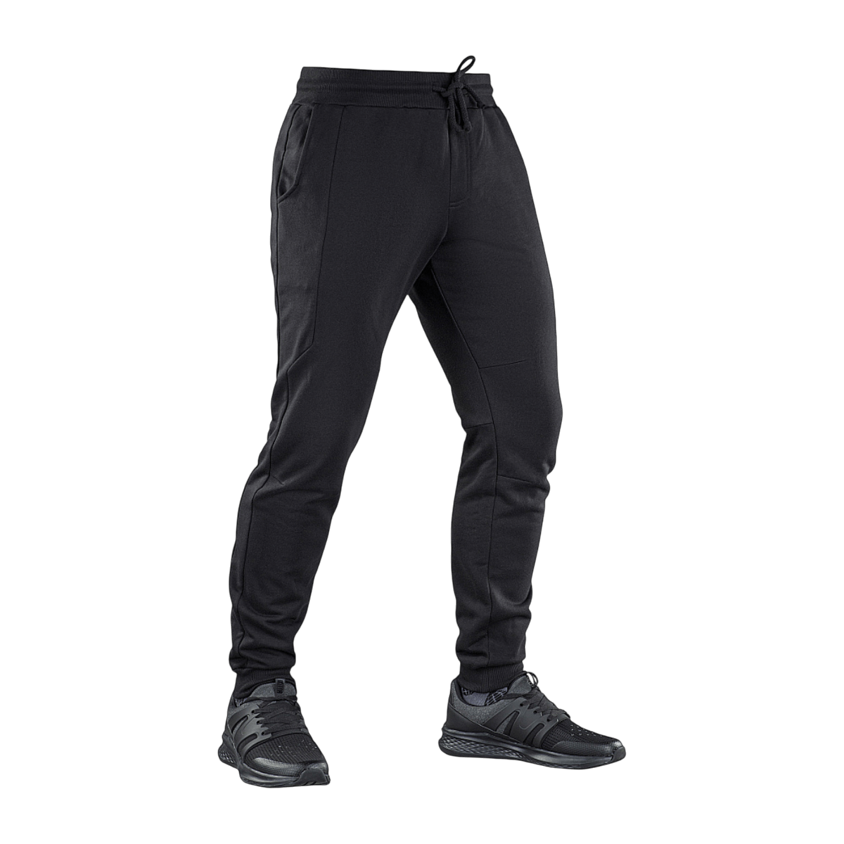 M-Tac Bukser Stealth Cotton, sorte sportsbukser i 100% bomuld med elastik i taljen og sidelommer, perfekt til træning og hverdagsbrug.