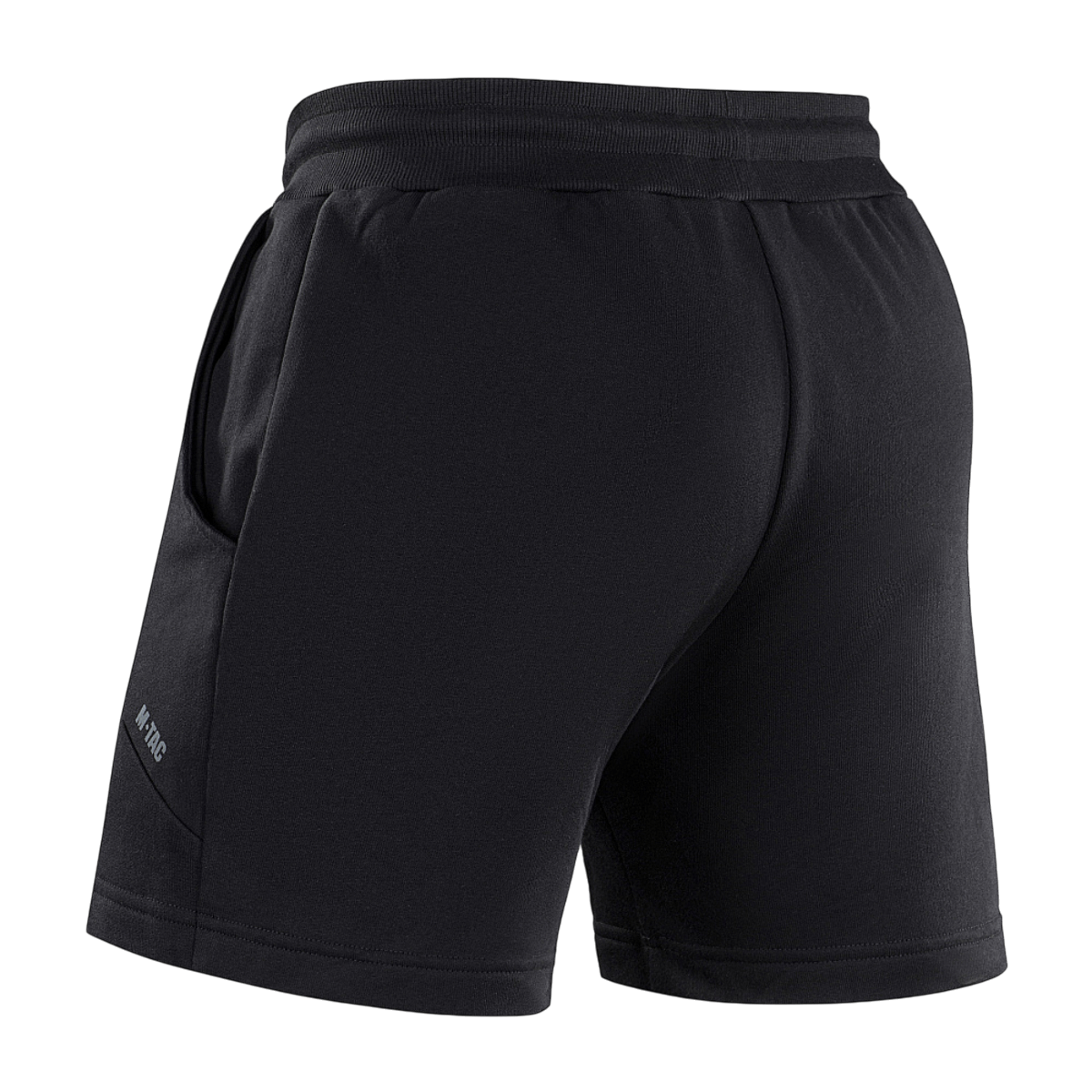 M-Tac Shorts Sport Fit Cotton i sort bomuld med elastik i taljen og sidelommer, ideel til træning og sommeraktiviteter.