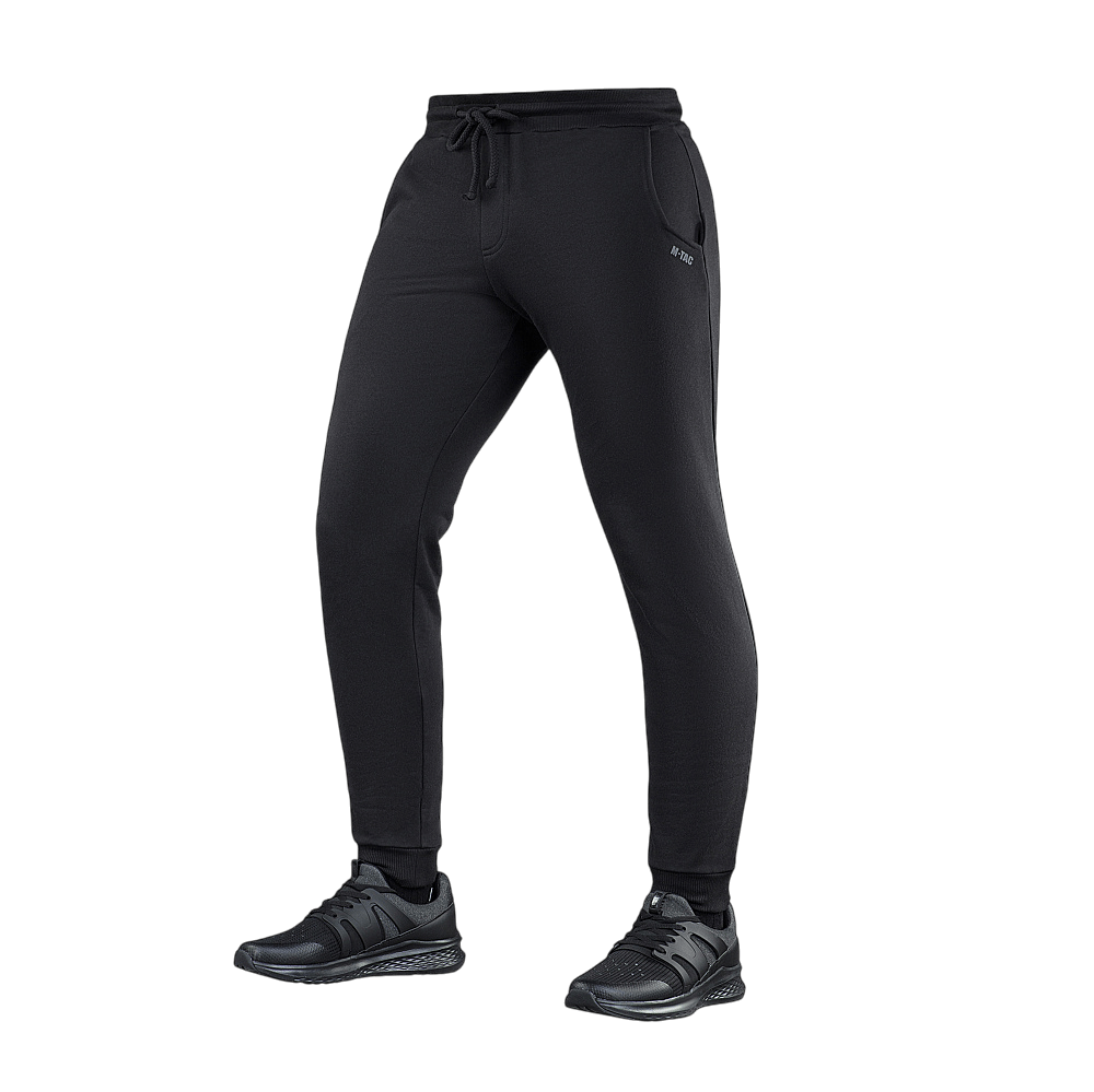 M-Tac Bukser Cotton Classic sportsbukser i sort bomuld, ideelle til løb og fitness med komfortabel elastiktalje og sidelommer