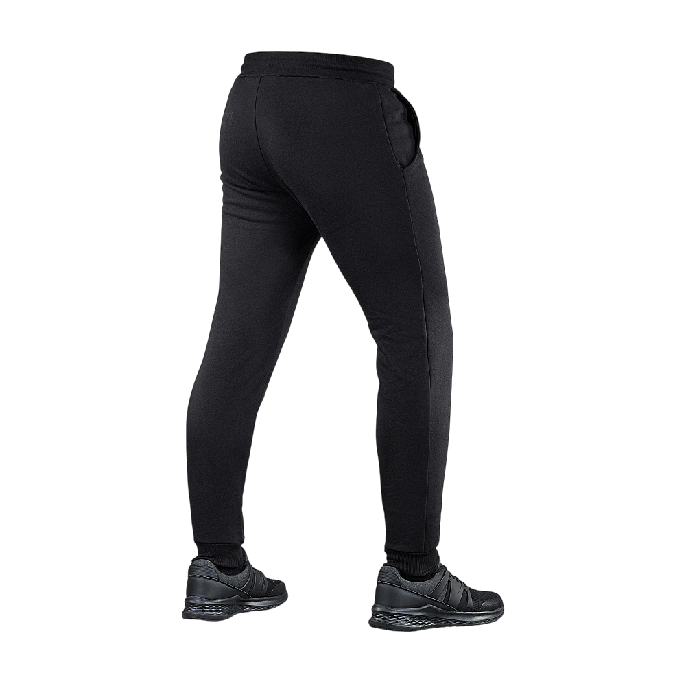 M-Tac Bukser Cotton Classic i sort, åndbare bomuldsbukser med elastik og sidelommer til løb, fitness og daglig brug.