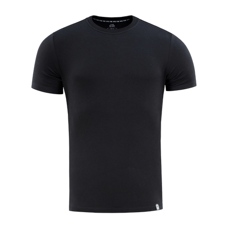 M-Tac T-shirt 93/7 Summer, sort kortærmet basismodell til dagligdags brug, fremstillet af bomuld og elastan til sommerkomfort.
