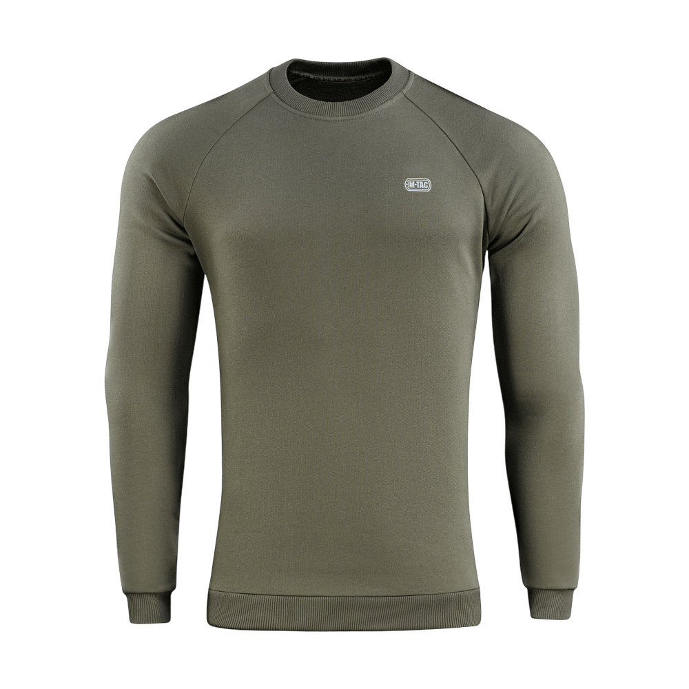 M-Tac Sweatshirt Cotton Hard i grøn med reflekterende logo, lavet af 100% bomuld, perfekt til varm og komfortabel hverdagsbrug.
