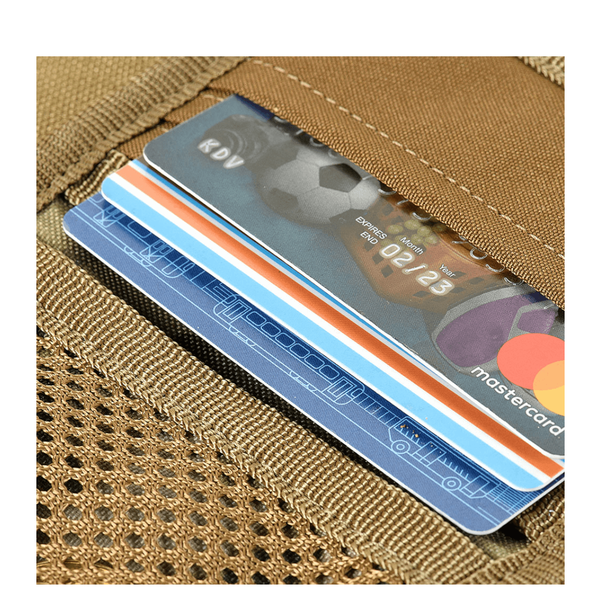 Alt Tag: Nærbillede af M-Tac Pung med Patch Panel Elite Gen. II der opbevarer kreditkort i kraftigt materiale.