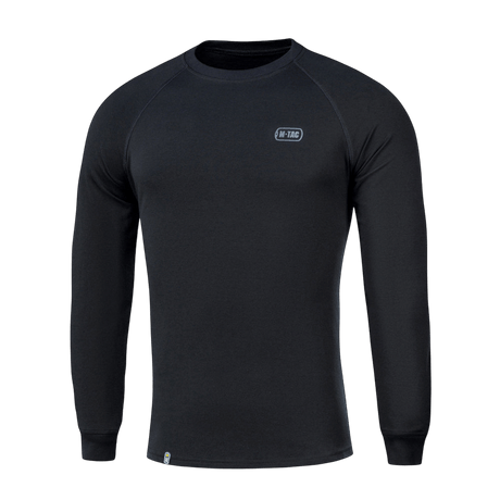 Svart M-Tac Raglan Athlete sweatshirt med raglanärm och rund hals, idealisk för sport och vardagsbruk, tillverkad av bomull och elastan.
