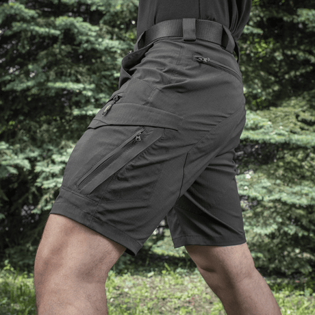M-Tac Aggressor Summer Flex Shorts i sort, letvægts-taktiske shorts til udendørs aktiviteter og træning.