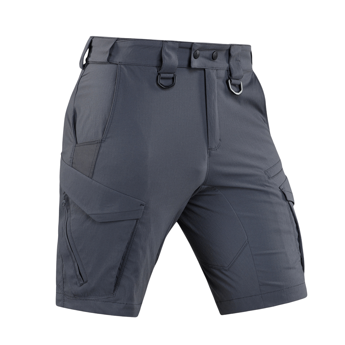 M-Tac Aggressor Summer Flex Shorts i grå nylon, letvægts-taktiske shorts med justerbar talje og D-ringe, ideelle til udendørs aktiviteter.