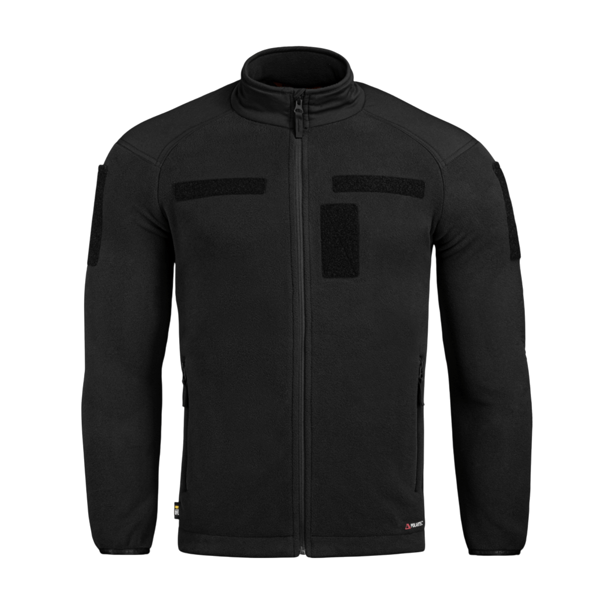 M-Tac Combat Fleece Polartec Jakke i sort, perfekt til taktisk brug, med YKK lynlåse, Velcro-paneler og termoregulering.