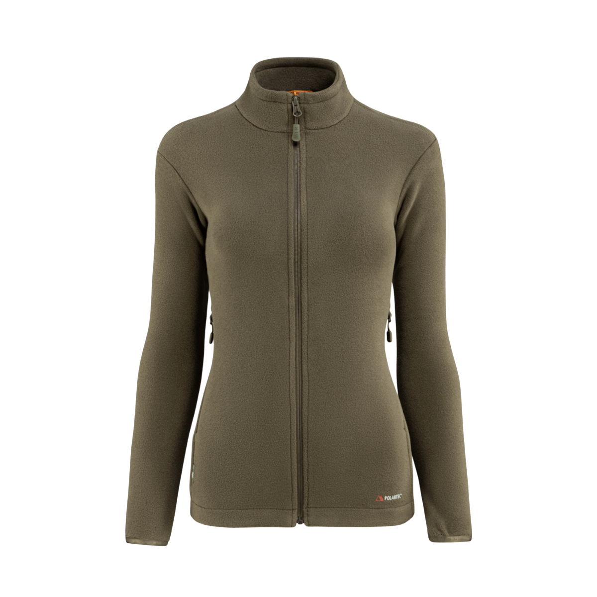 M-Tac Sweater Nord Fleece Polartec Dame i olivengrøn, designet til komfort og varme med Polartec® 200 Series fleece og YKK-lynlås.