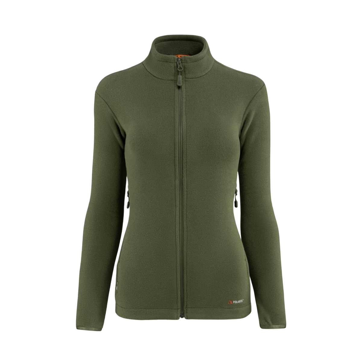 M-Tac Sweater Nord Fleece Polartec Dame i grøn farve med stand-up krave og YKK-lynlås, designet til komfort og funktionalitet.