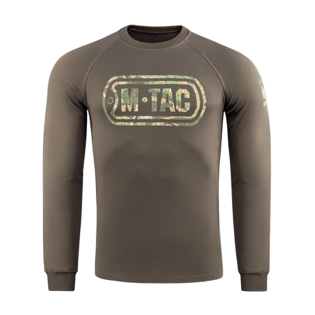 M-Tac Raglan Logo trøje med camouflageprint logo, bomuldsblanding for komfort og bevægelsesfrihed. Perfekt til taktisk brug.