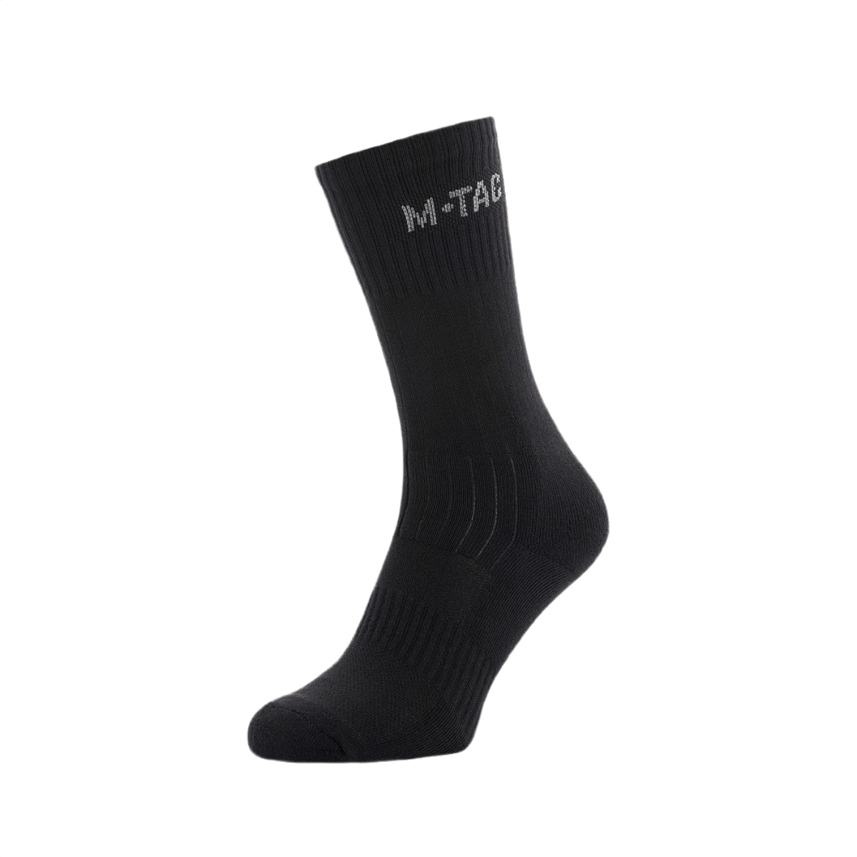 M-Tac Sokker Mk.1 med komfortabel polstring og svangstøtte til lange gåture, sort sok vist i profil