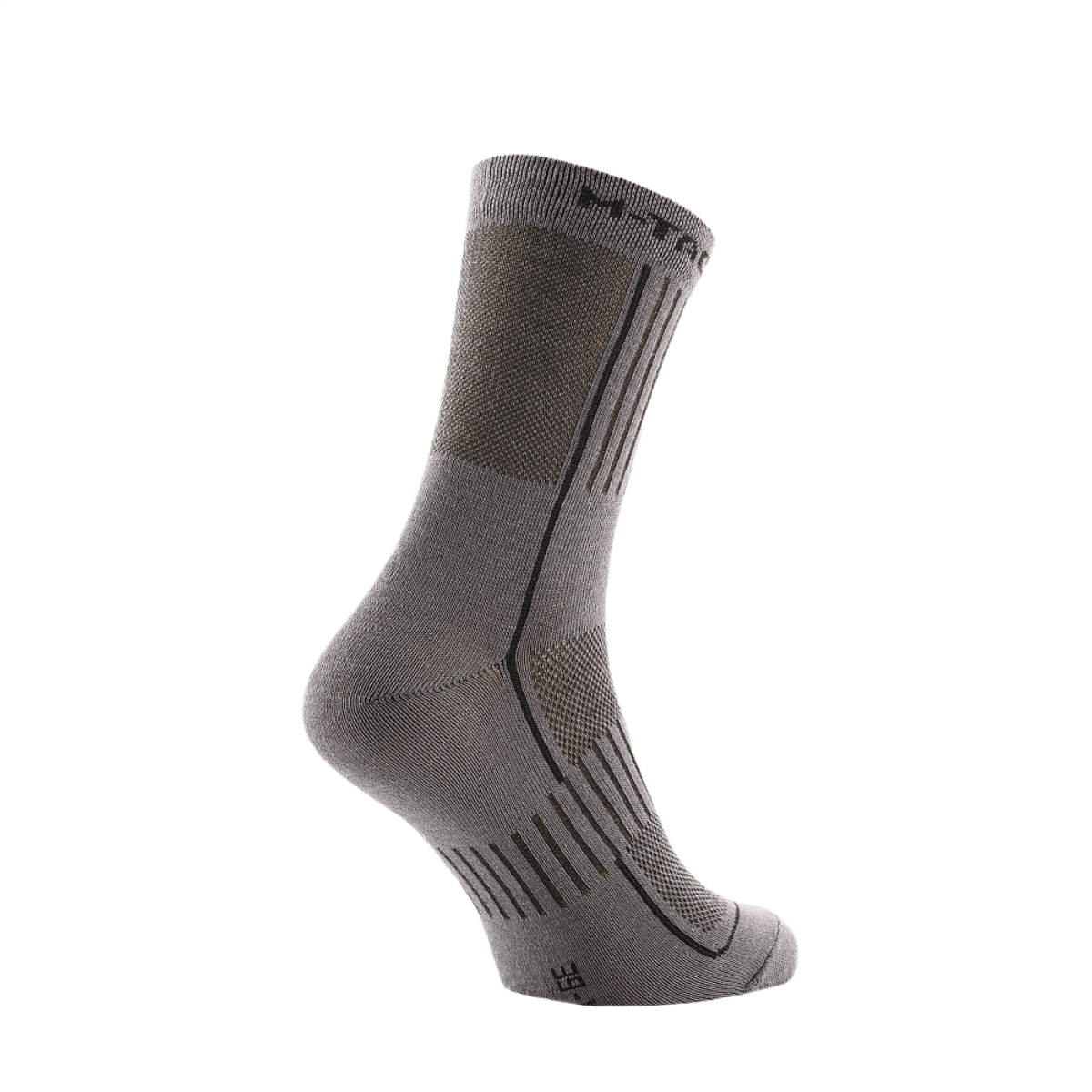M-Tac Letvægtssokker Mk.3 i grå farve med ergonomisk design og åndbare materialer, ideelle til trekking og daglig brug.