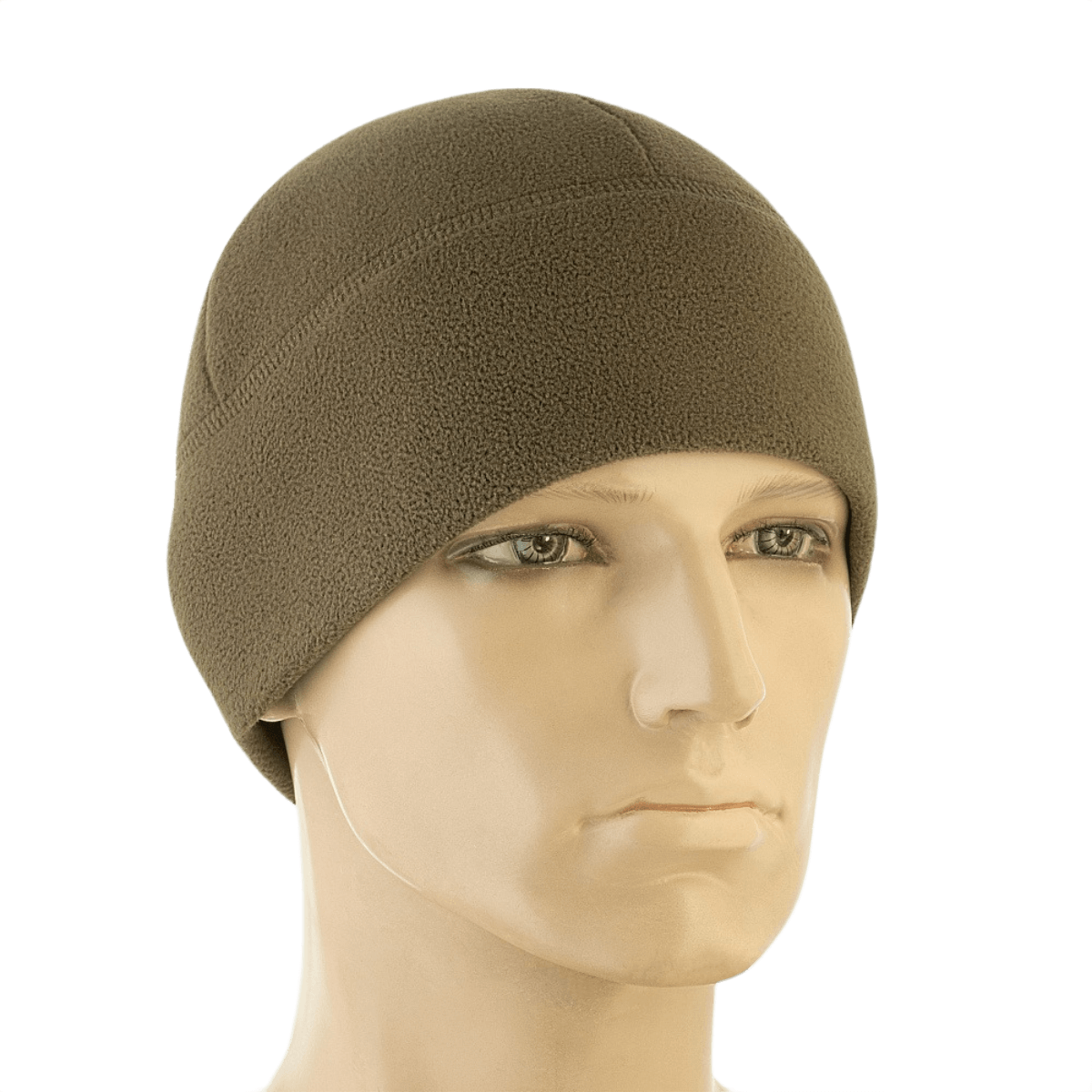 M-Tac Watch Cap Elite Fleece Beanie Hat på mannequinhoved, let og varm fleece hue til koldt vejr, perfekt til taktisk brug.