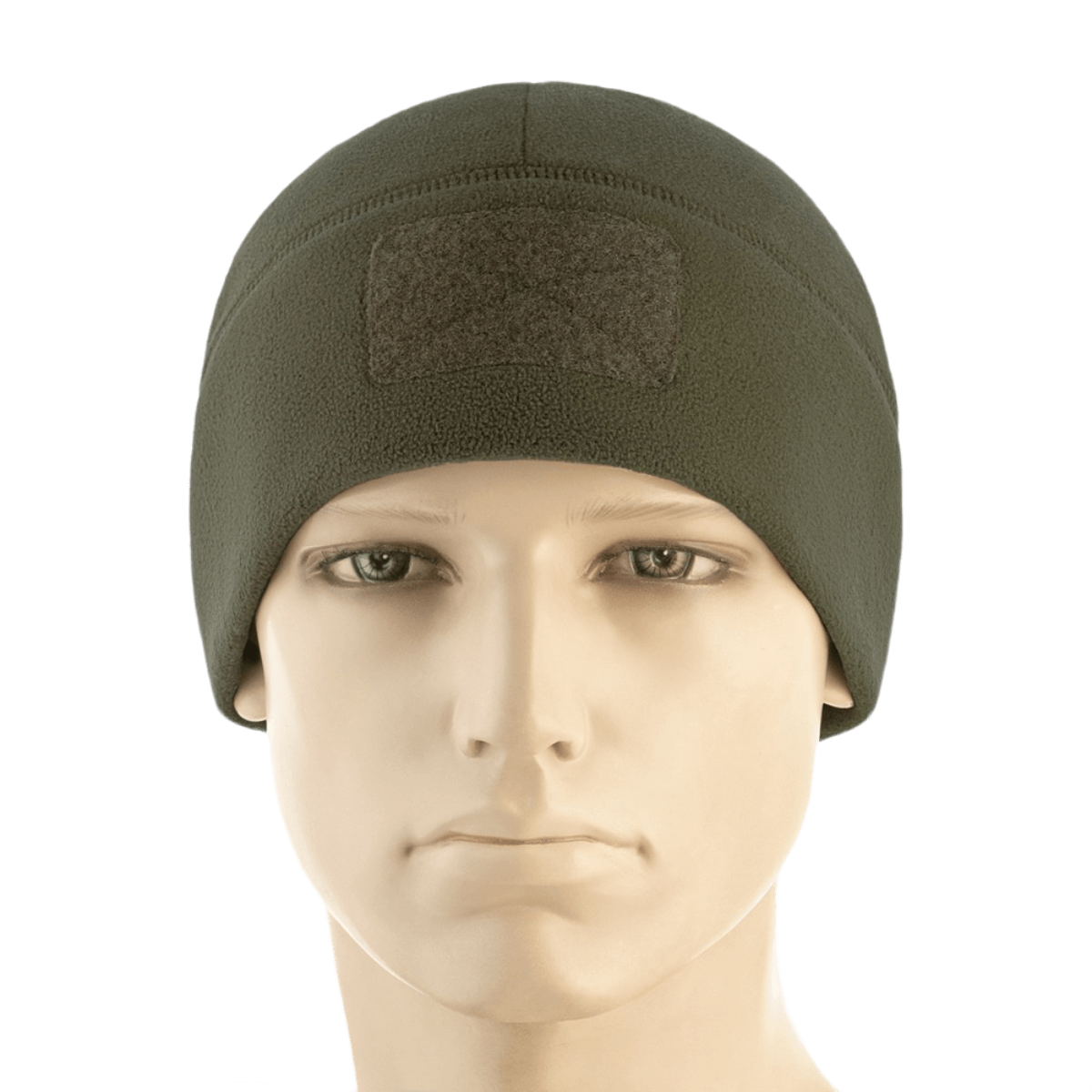 M-Tac Watch Cap Elite Fleece Beanie Hat Velcro, grøn fleece hue til vinteraktiviteter med velcro-panel til mærker og identifikation.