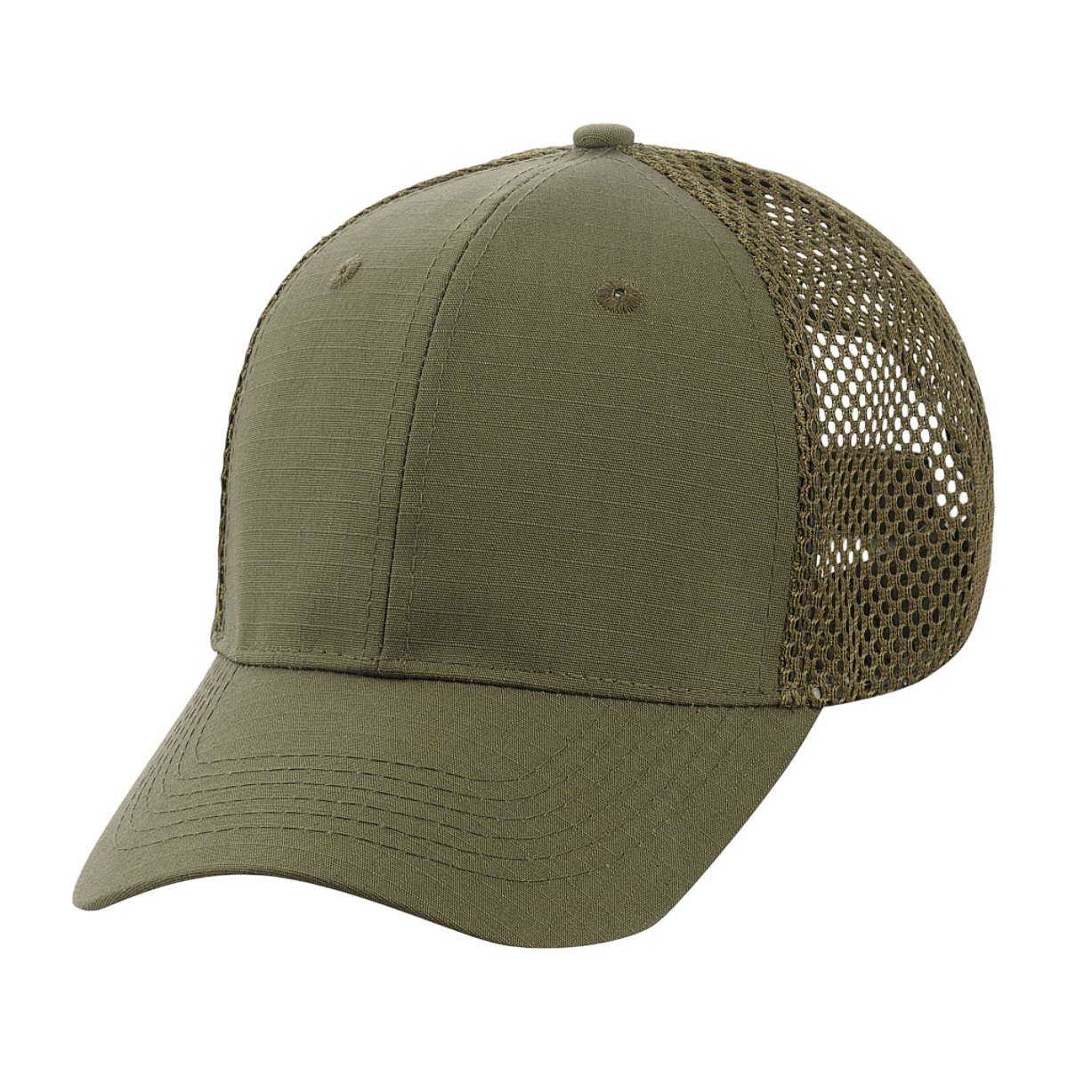 M-Tac Mesh Flex Ripstop Baseball Cap i olivenfarve med mesh-paneler for ventilation og komfort. Holdbar og justerbar cap til udendørs brug.
