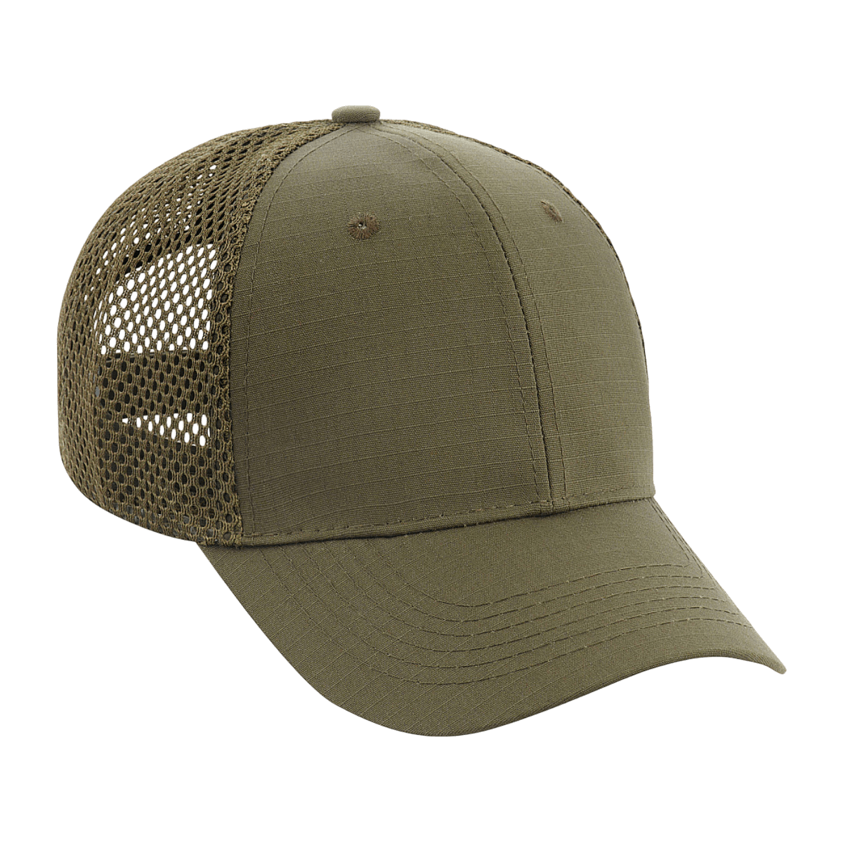 M-Tac Mesh Flex Ripstop Baseball Cap i olivengrøn med ventilerende mesh-paneler og justerbar Velcro-strop.