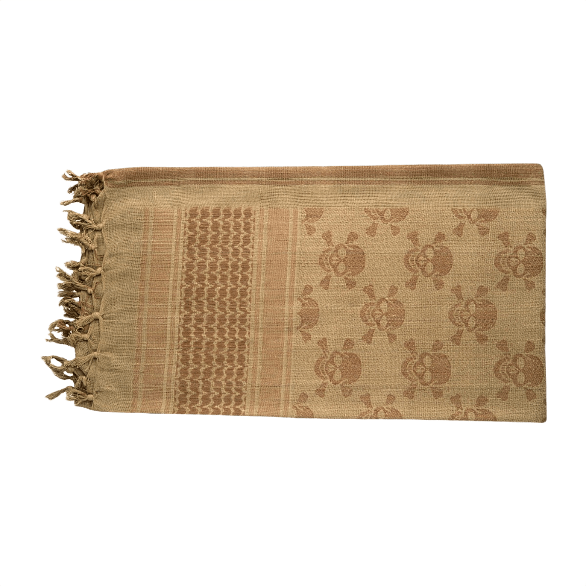 M-Tac Shemagh Tørklæde Pirate Skull i 100% bomuld, beige med unikt kraniemønster, taktisk tørklæde til beskyttelse mod elementerne.