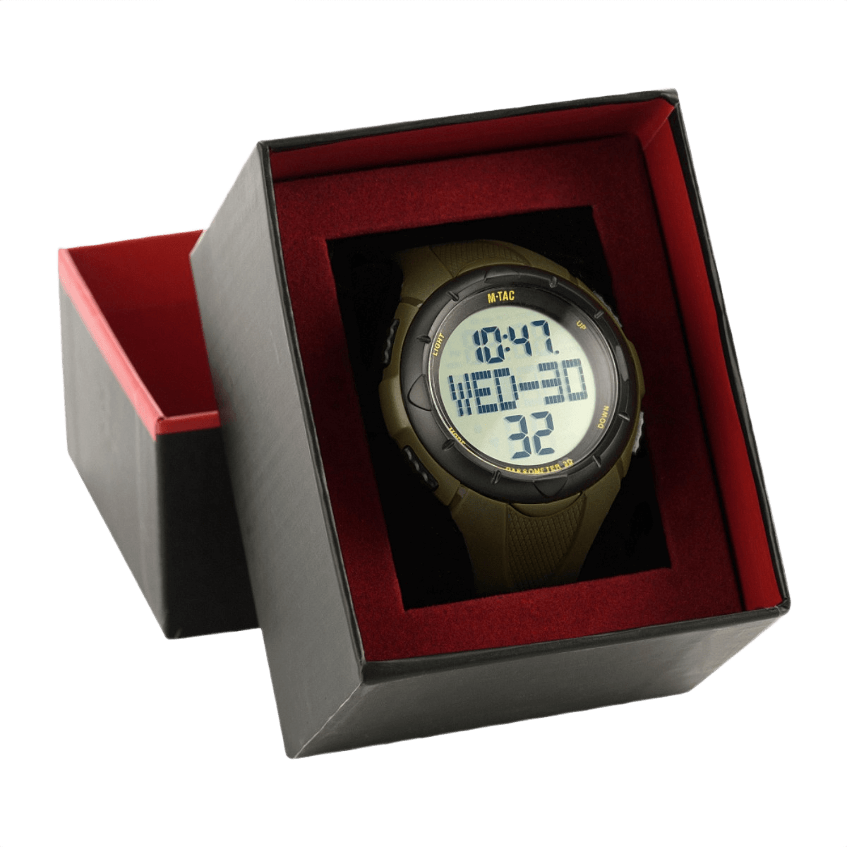 M‑Tac Taktisk Ur med Pedometer i gaveæske, sport og udendørs aktiviteter, digitalt display, skridttæller, vandtæt WR50