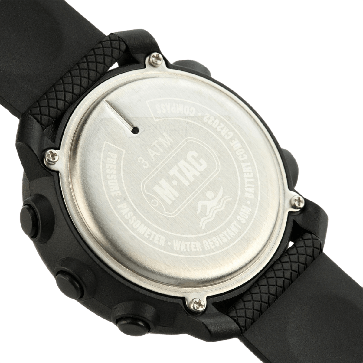 M‑Tac Multifunktionelt Taktisk Ur med robust polycarbonat urkasse og rustfri stålkant, vandafvisende op til 3 ATM.