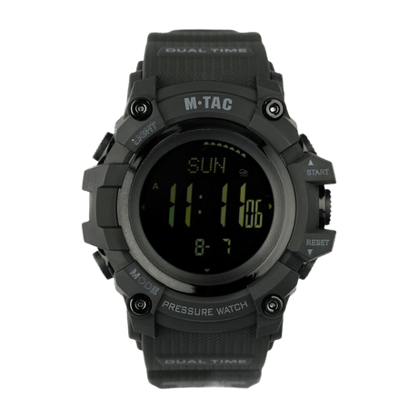 M‑Tac Taktisk Adventure-klocka med barometer, kompass och stegräknare, vattenavvisande polykarbonatklocka, perfekt för utomhus och militärt bruk.