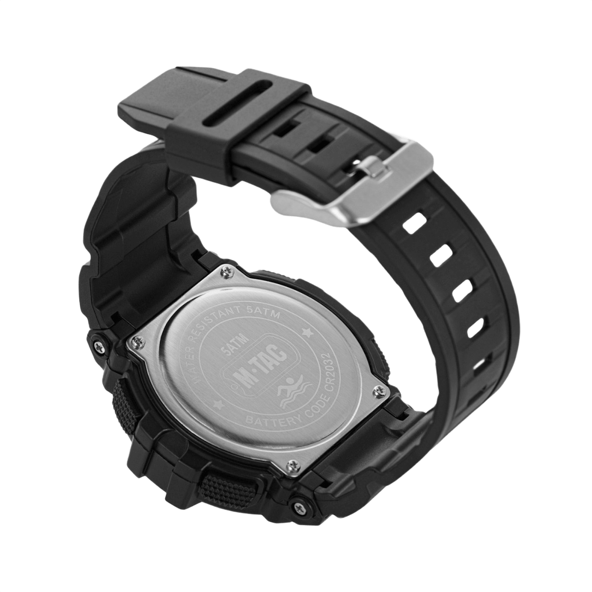 M-Tac Tactical Ur med Kompas 2233 set bagfra, armbåndsur med holdbar ABS-plastkasse og stålbagcover, vandafvisende med batteri kode CR2032