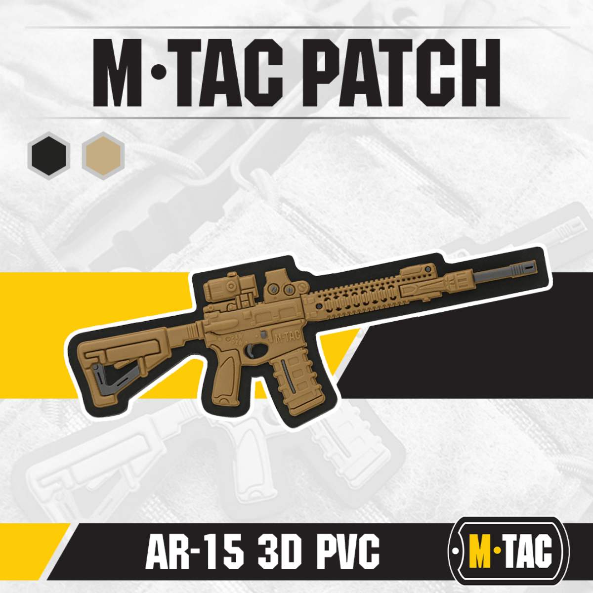 M-Tac AR-15 3D PVC Patch til fastgørelse på tøj eller udstyr, taktisk design, slidstærk og holdbar morale patch i PVC.