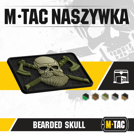 M-Tac Bearded Skull 3D PVC-patch med Velcro-fäste och hållbar design, perfekt för militär och utomhusbruk.