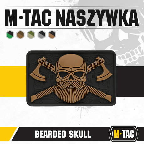 M-Tac Bearded Skull 3D PVC-patch med Bearded Skull-design, Velcro-fäste för kläder eller gear i hållbart PVC-material, 80 x 50 mm.