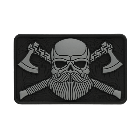 M-Tac Bearded Skull 3D PVC-patch med Bearded Skull och yxor, Velcro-fäste, taktisk patch för militär och utomhusutrustning.