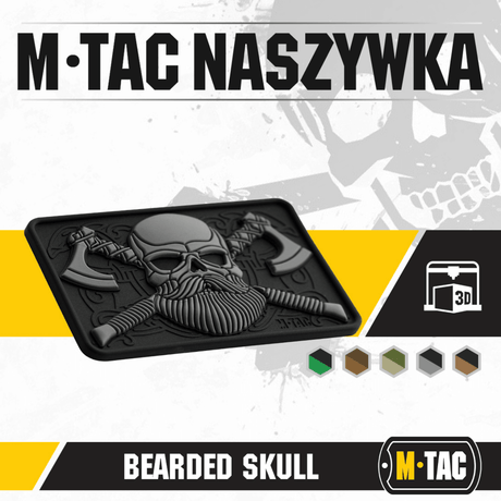 M-Tac Bearded Skull 3D PVC-patch med Bearded Skull-motiv för taktisk användning med Velcro-fäste, hållbar för militärt bruk.