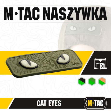 M-Tac Cat Eyes 3D PVC-patch med ljusreflekterande design och Velcro-fäste, idealisk för militär och utomhusaktiviteter.
