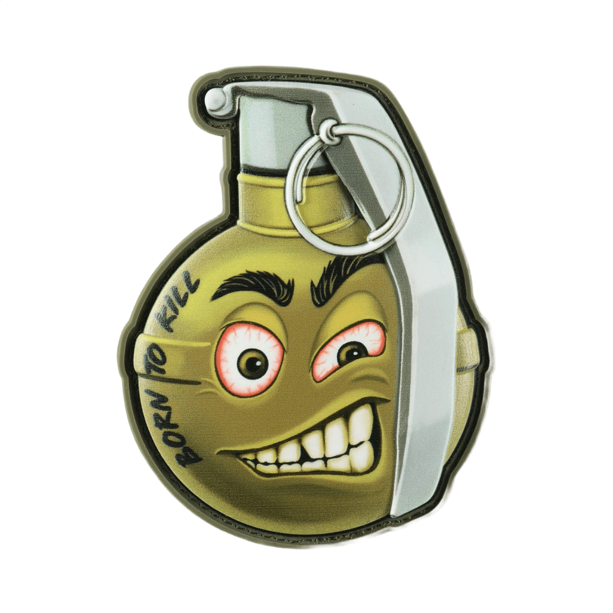 M-Tac Patch M67 Granat 3D PVC med humoristisk emoji og teksten 'Born to Kill'. Perfekt til militærfans og taktisk udstyr.