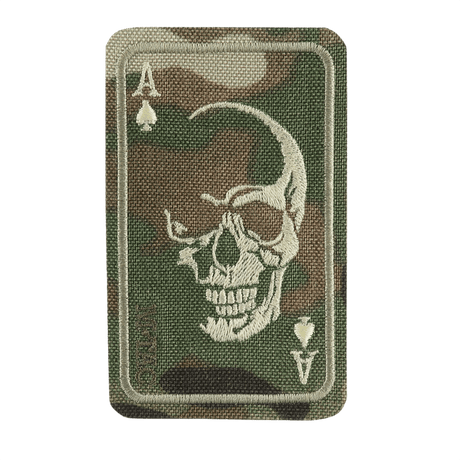 M-Tac Patch Face of War (Broderi) med kraniesymbol och spader ess-design broderad på Cordura 500D-material, 8.5 x 5.2 cm.