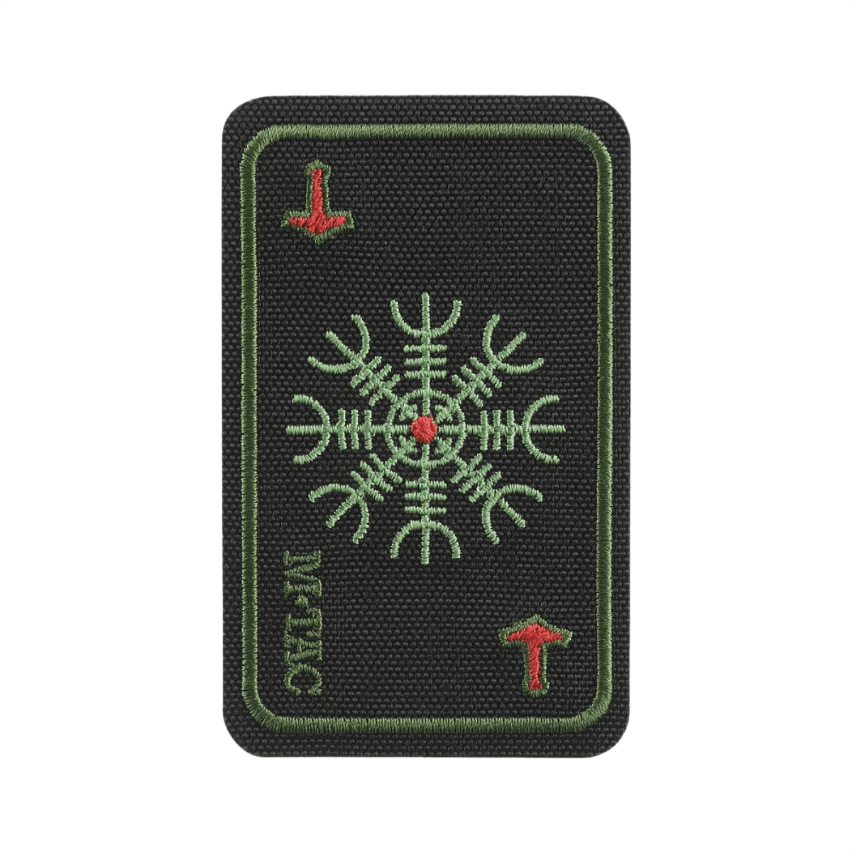 M-Tac Patch Kort Helm of Horror (Broderi) med ægishjálmur symbol på sort Cordura 500D, broderet til styrke og sejr, 8 x 5 cm.