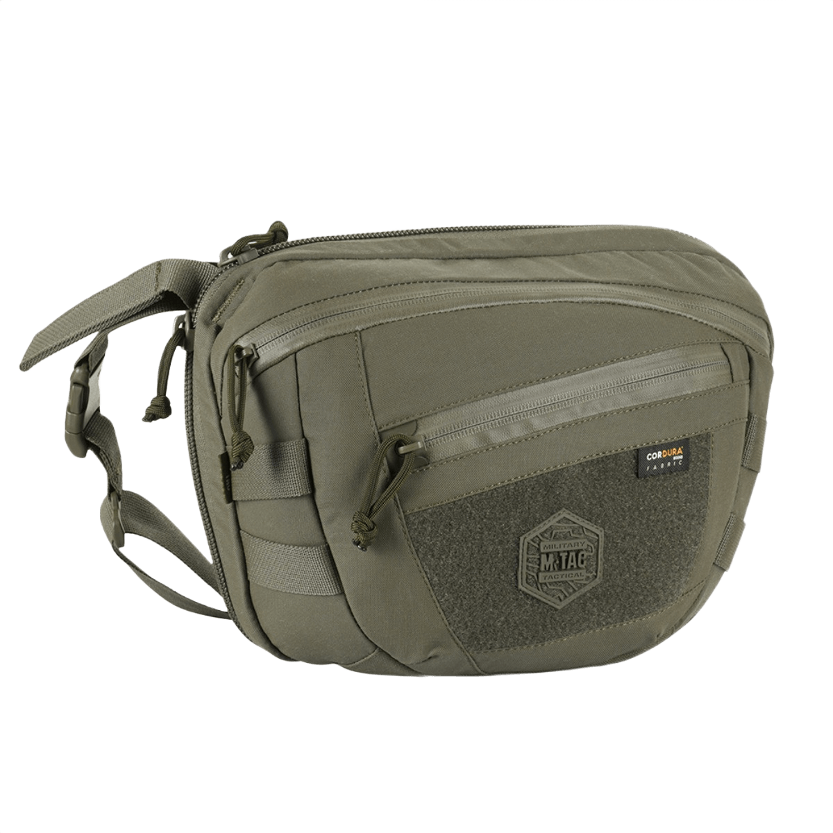 M-Tac Sphaera Hardsling Bag Large Elite med Velcro i grøn Cordura, kompakt design med MOLLE-system og justerbar skulderrem.