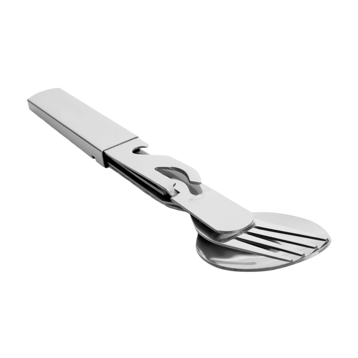 M-Tac Stål Bestiksæt Large (4 dele) - Kompakt, let rejsebestiksæt ideelt til camping og vandreture, inklusiv ske, gaffel, kniv og åbner.