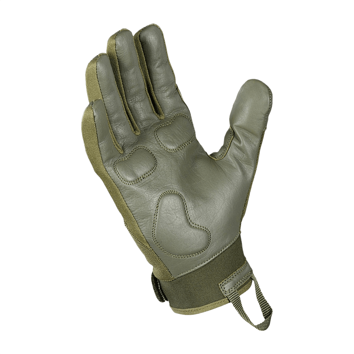 M-Tac Handsker Police Gen.2 taktiske handsker, læder med polstrede håndflader og skridsikker inderside, justerbare med Velcro i grøn farve.