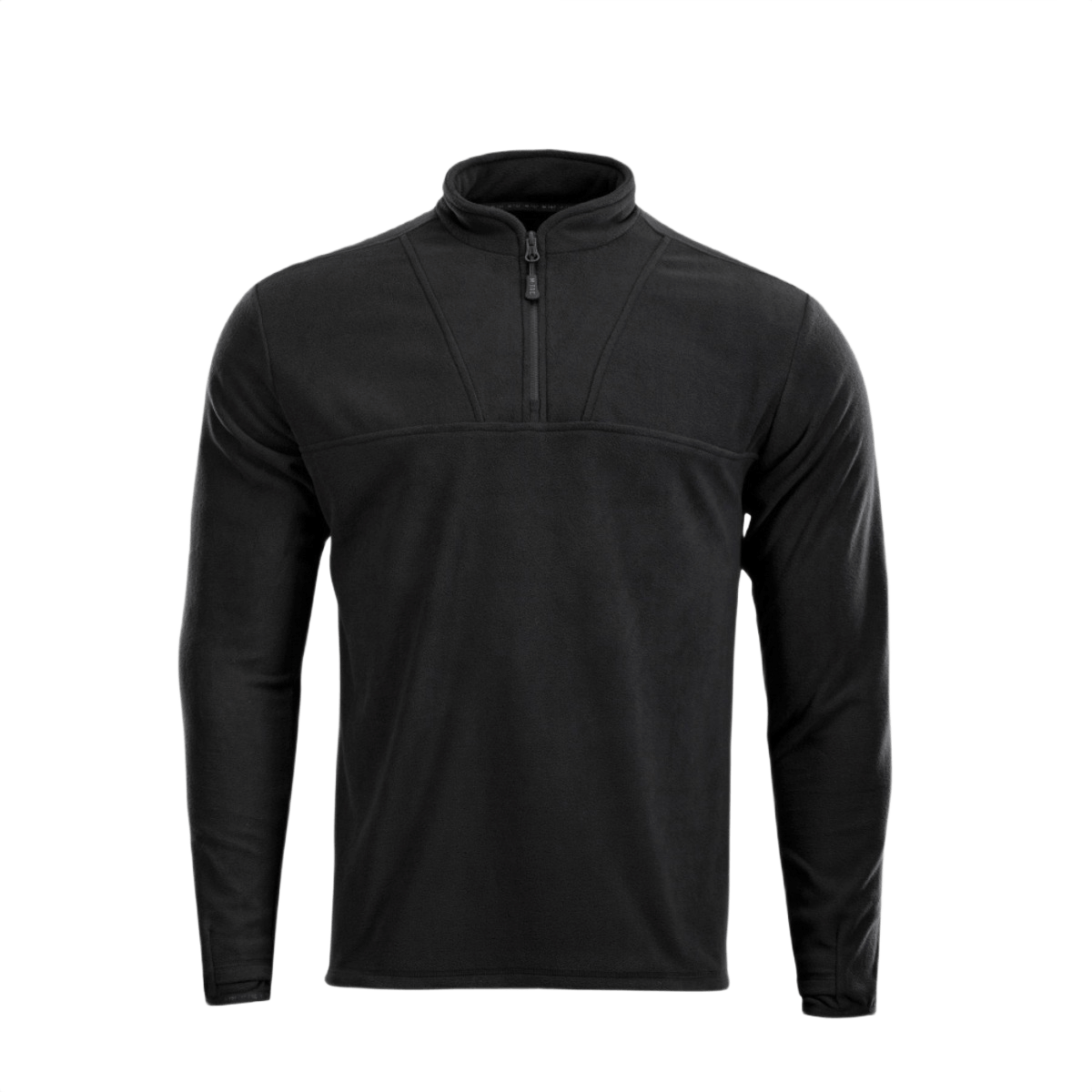 Sort M-Tac Delta Fleece Jakke med lynlås og tommelhuller, ideel til udendørs aktiviteter i koldt vejr.