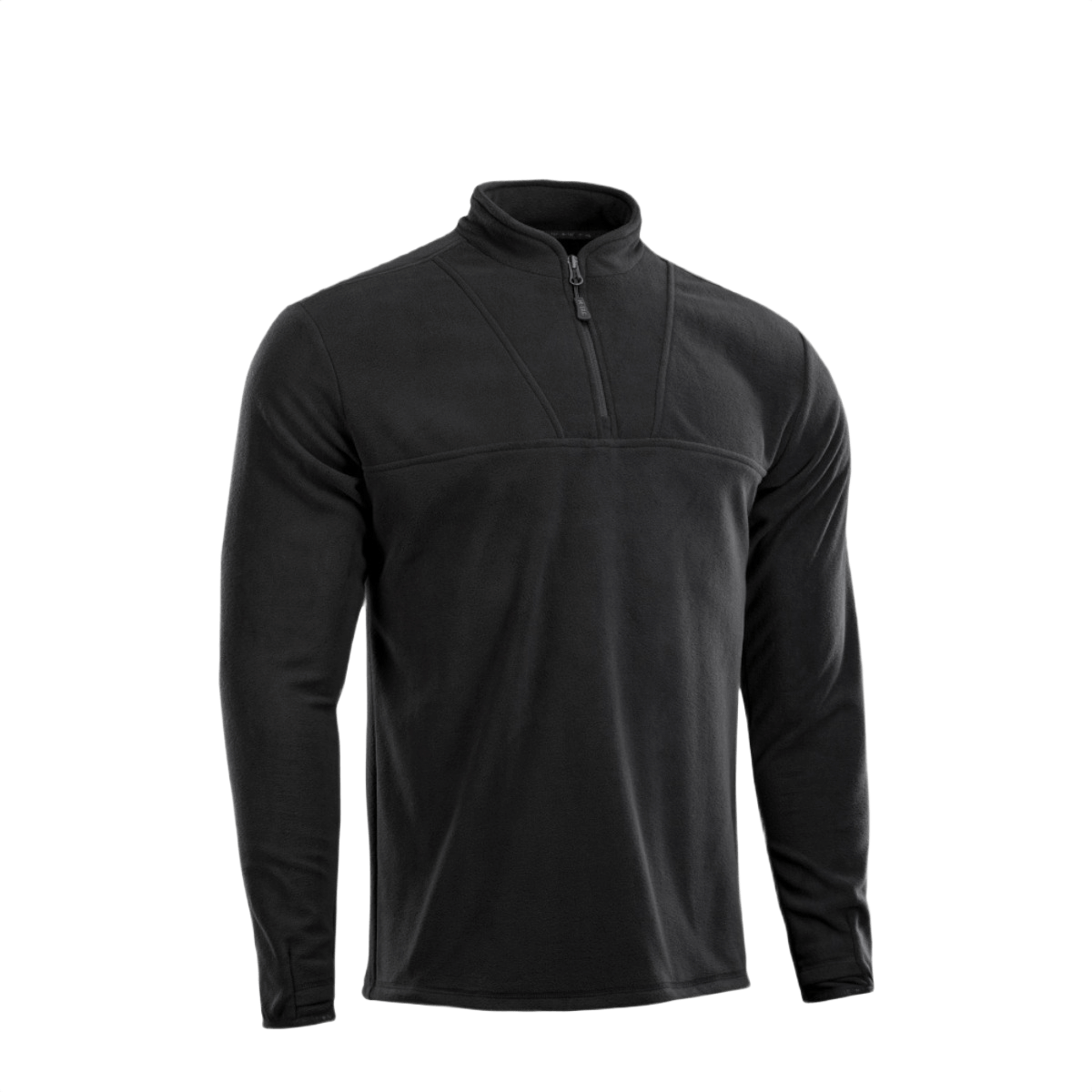 M-Tac Delta Fleece Jakke i sort, let og varm med tommelhuller, ideel til udendørs aktiviteter i koldt vejr.