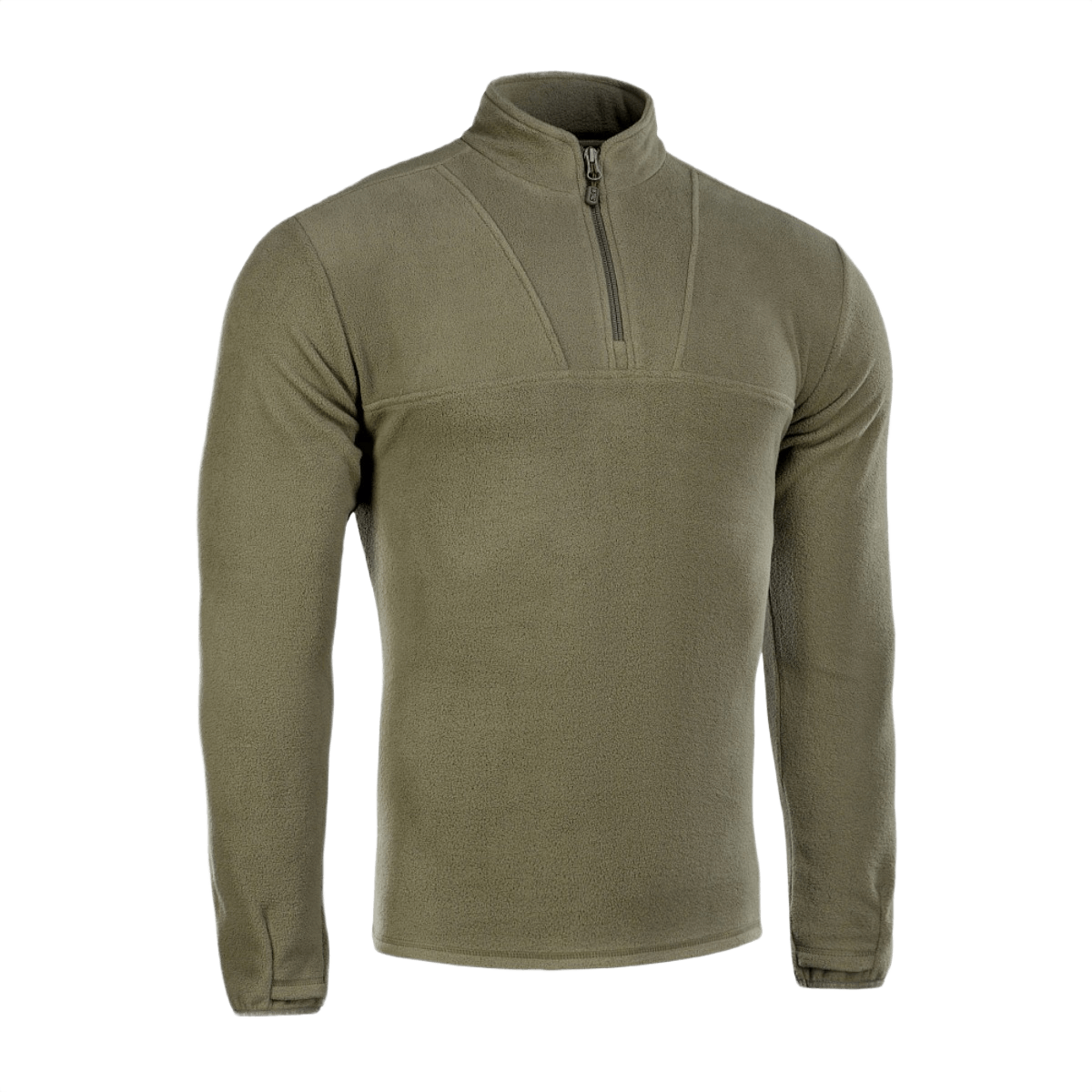 M-Tac Delta Fleece Jakke i olivengrøn, komfortabel pullover til koldt vejr med tommelhuller, ideel til aktive udendørs aktiviteter