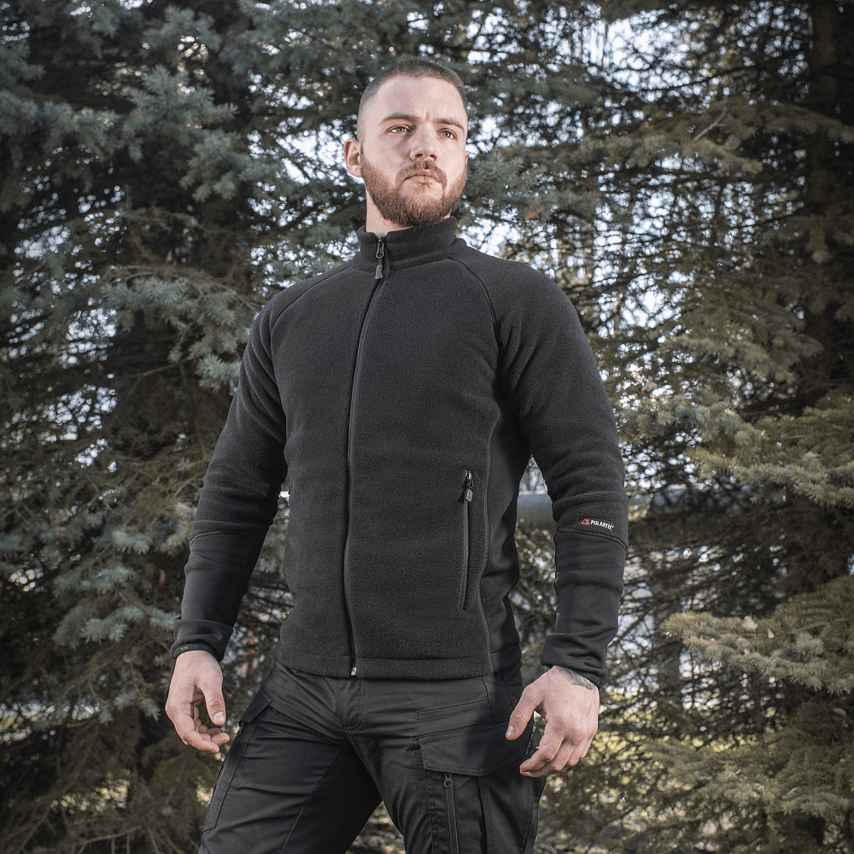M-Tac Polartec Sport Fleecejakke til mænd i naturen, sort design, alsidig til overgangsperioder og koldt vejr, holdbar og åndbar