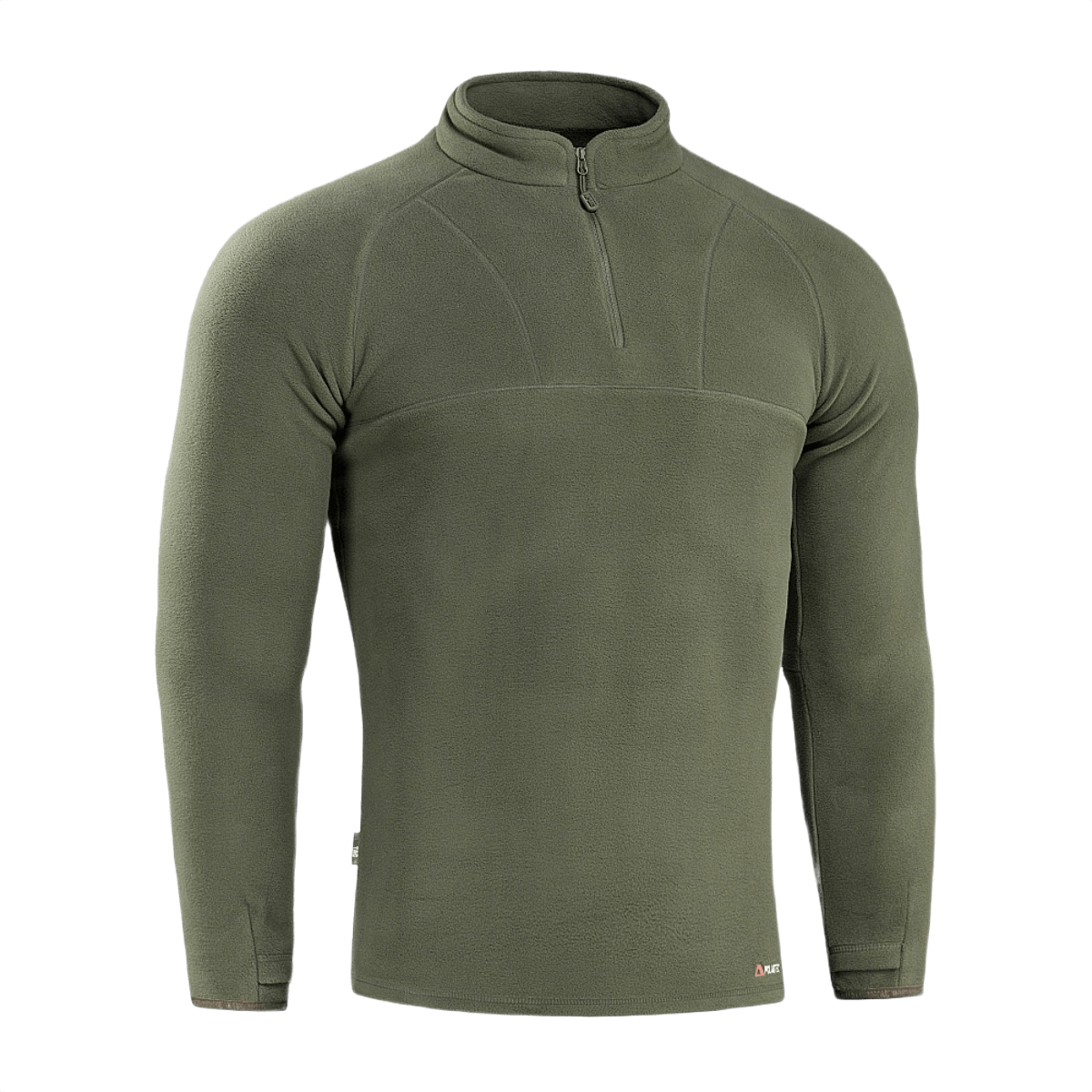 M-Tac Delta Polartec Raglan Jakke i olivengrøn med høj krave og lynlås, lavet af 100% polyester Micro Series fleece fra Polartec®.