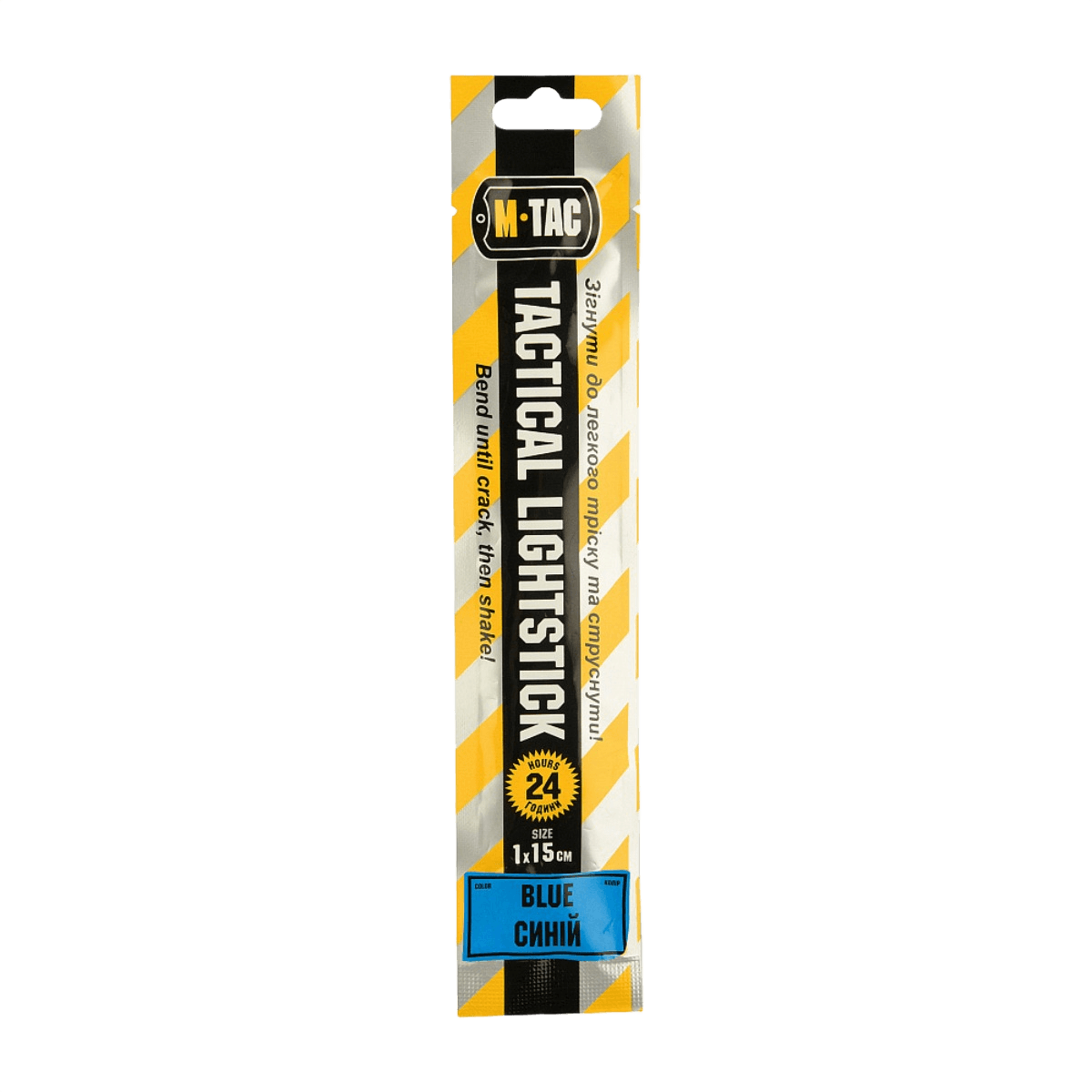 M-Tac Glow Stick 15 cm i emballage, blå farve, selvstændig lyskilde uden elektricitet, sikker og ikke-giftig, varer op til 24 timer